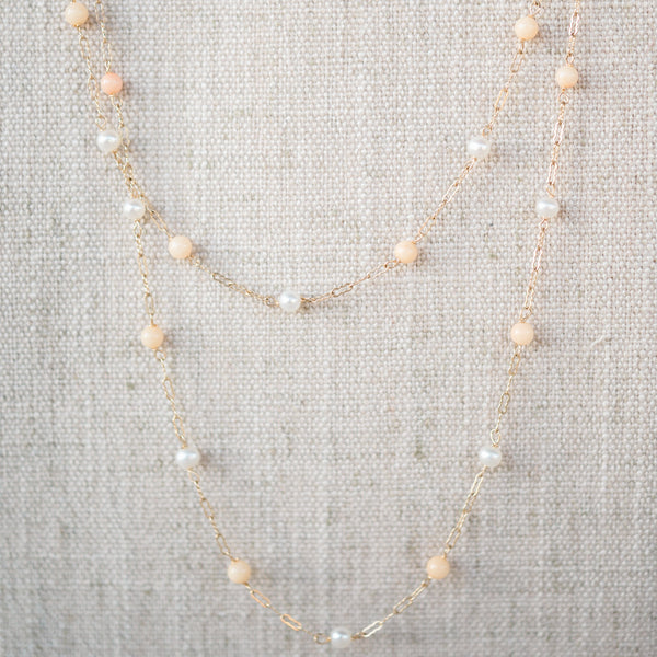 Pearl and Coral Station Necklace