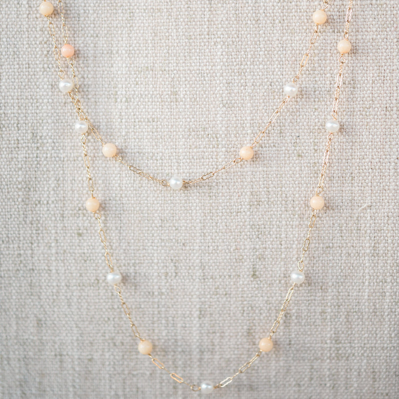 Pearl and Coral Station Necklace