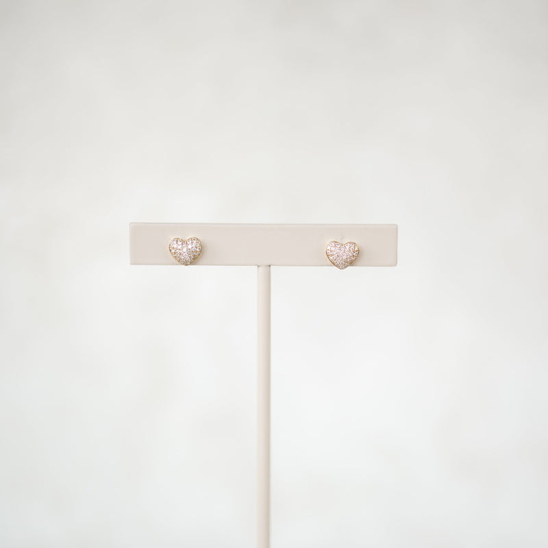 Yellow Gold Diamond Heart Studs