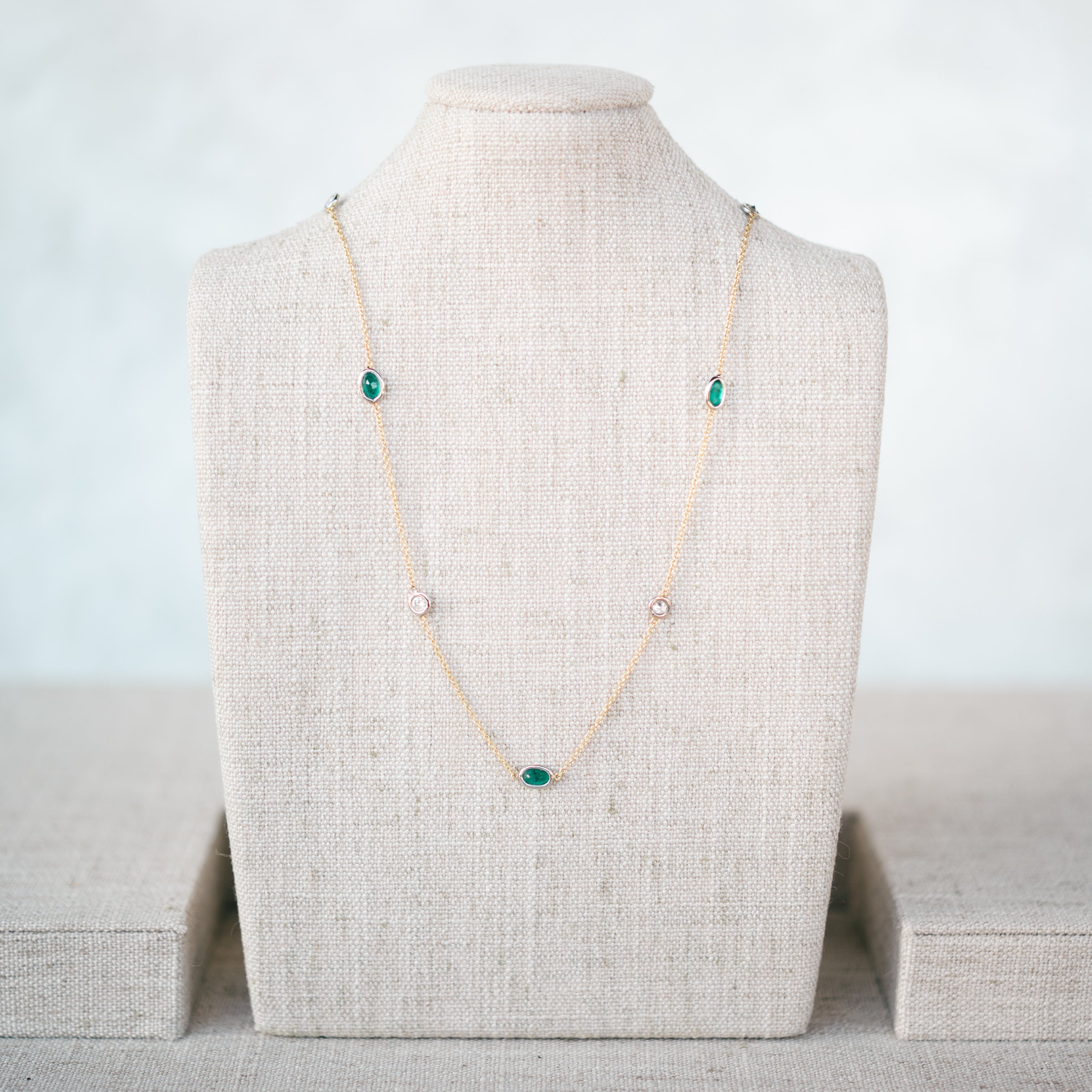 diamond and emerald station necklace