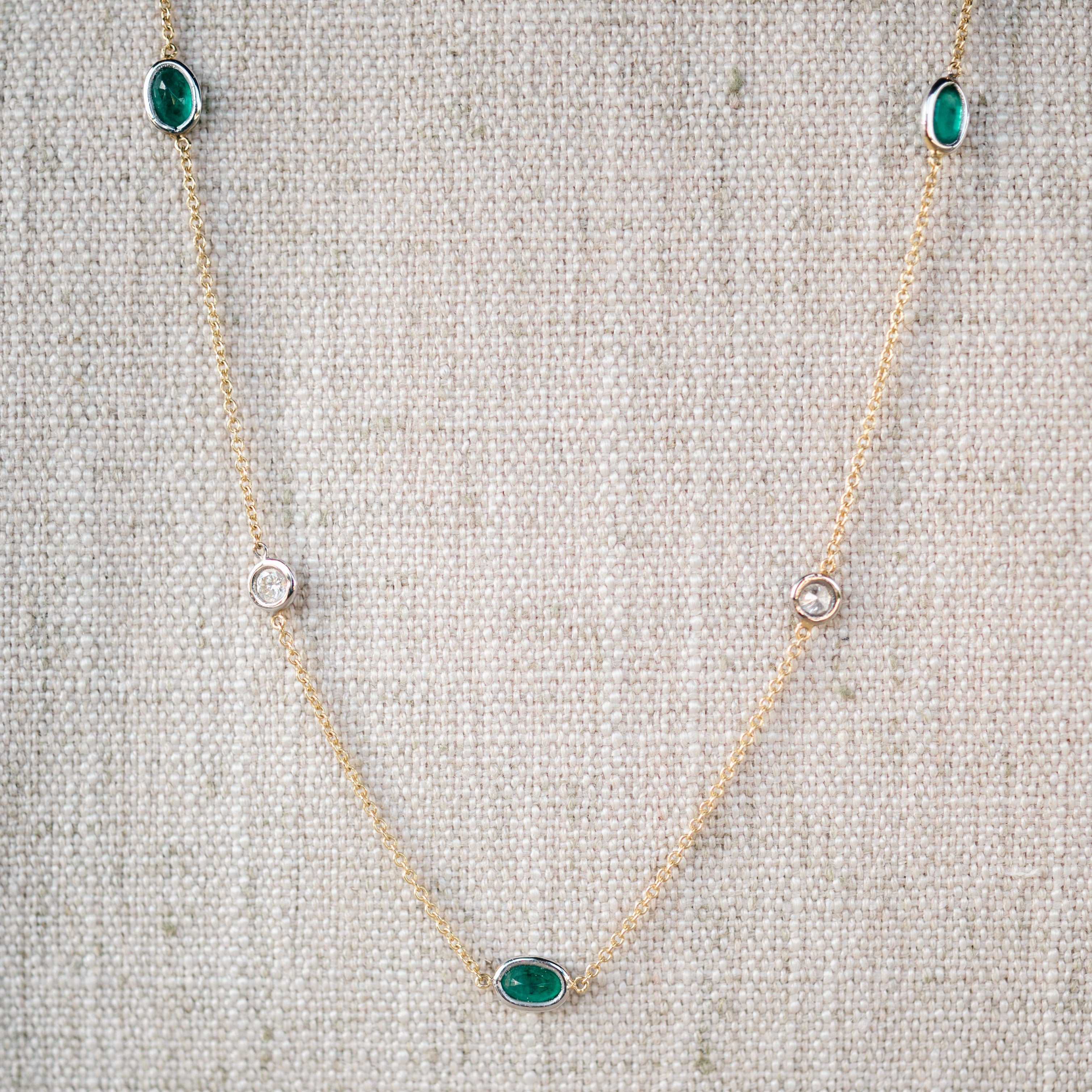 diamond and emerald station necklace
