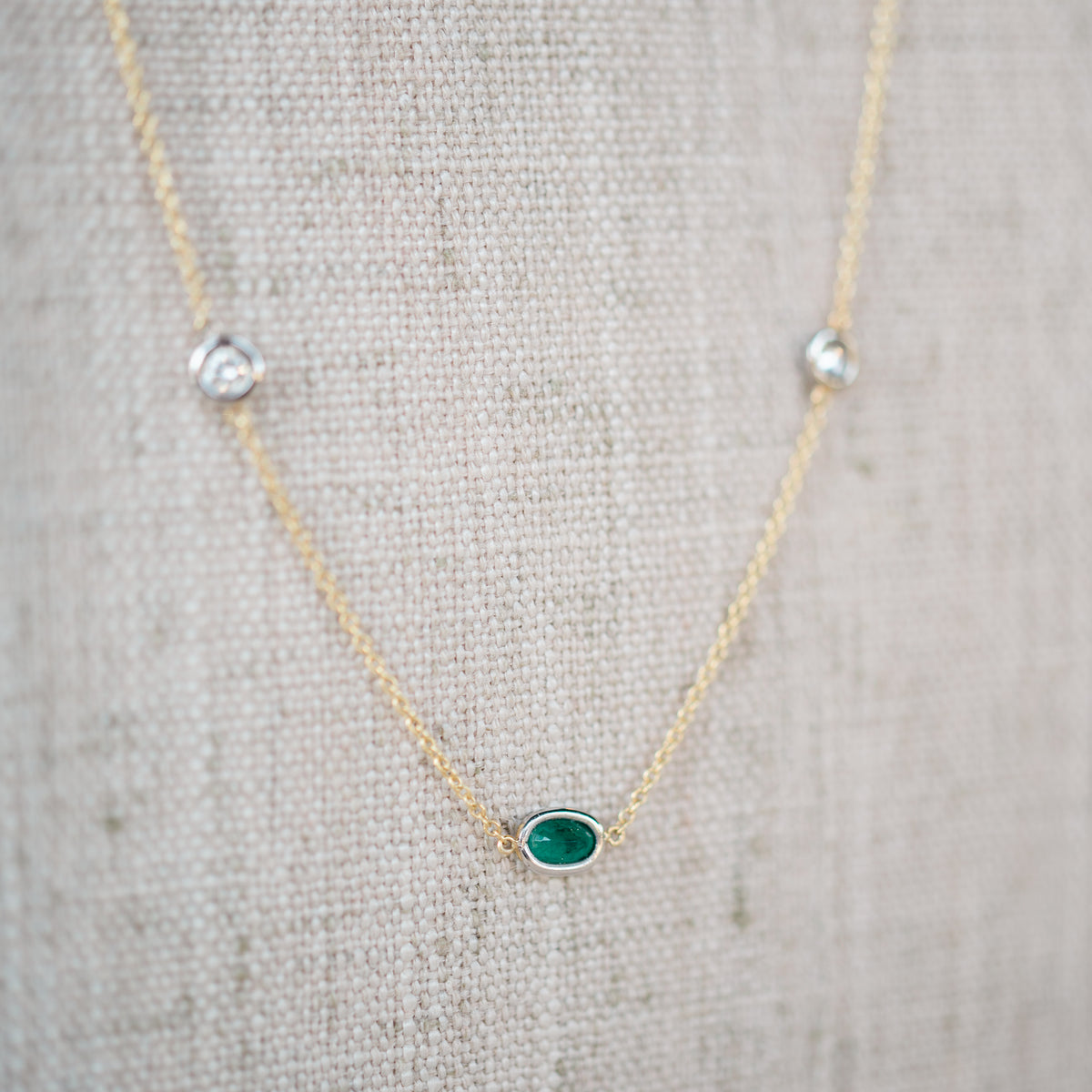 diamond and emerald station necklace