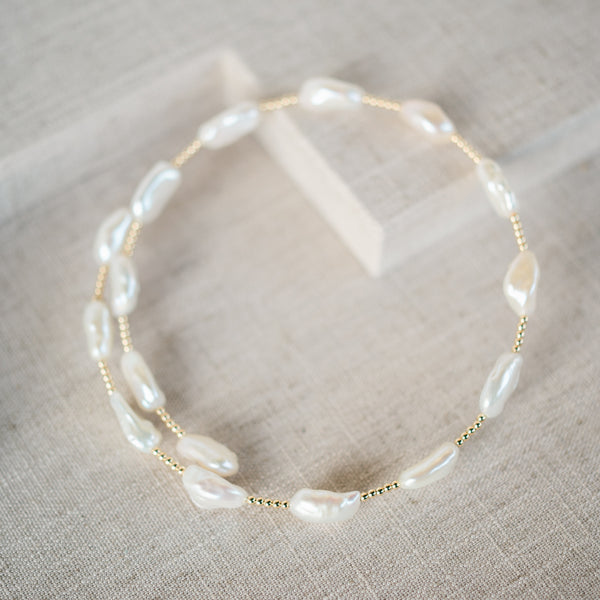Yellow Gold Beaded and Fresh Water Pearl Choker