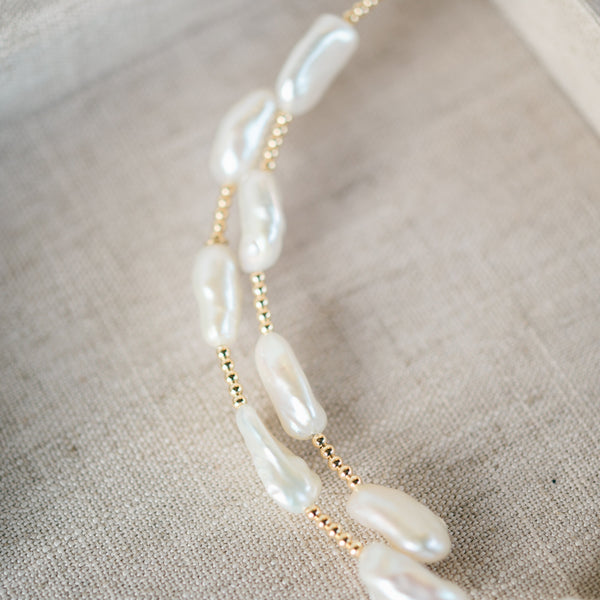 Yellow Gold Beaded and Fresh Water Pearl Choker