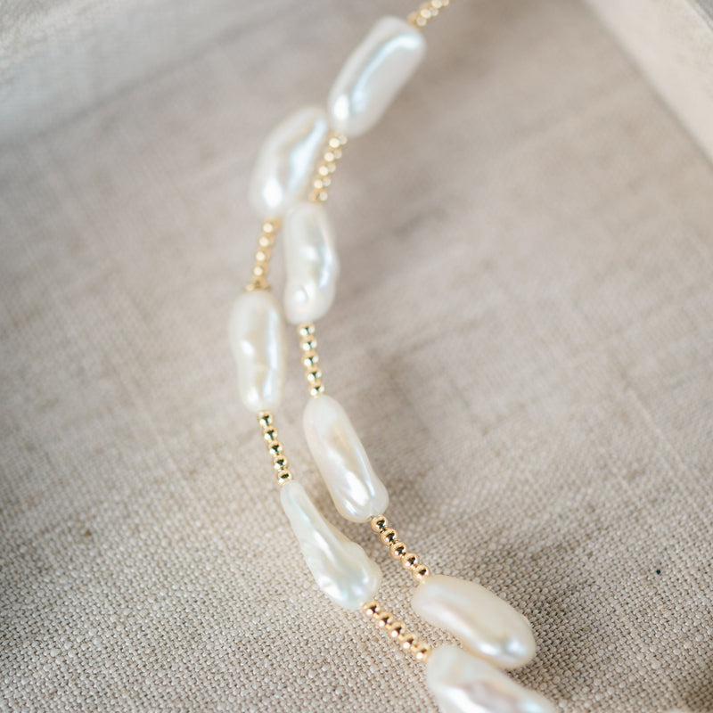 Yellow Gold Beaded and Fresh Water Pearl Choker