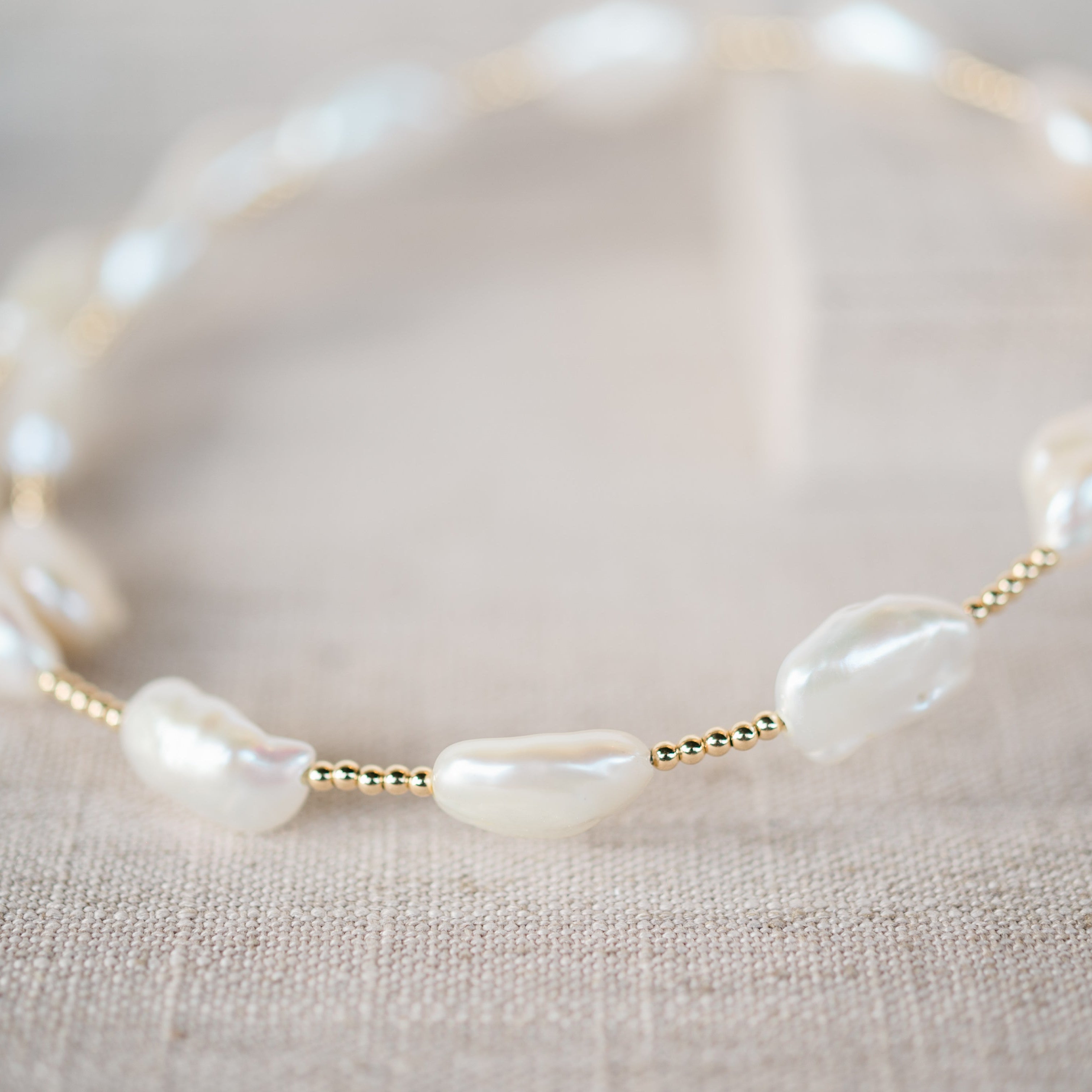 Yellow Gold Beaded and Fresh Water Pearl Choker