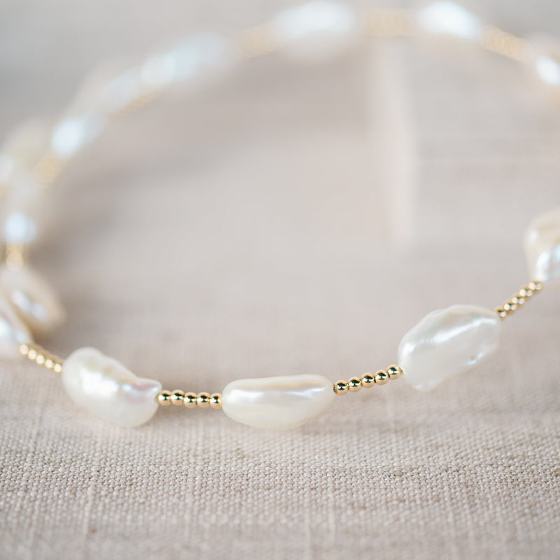Yellow Gold Beaded and Fresh Water Pearl Choker