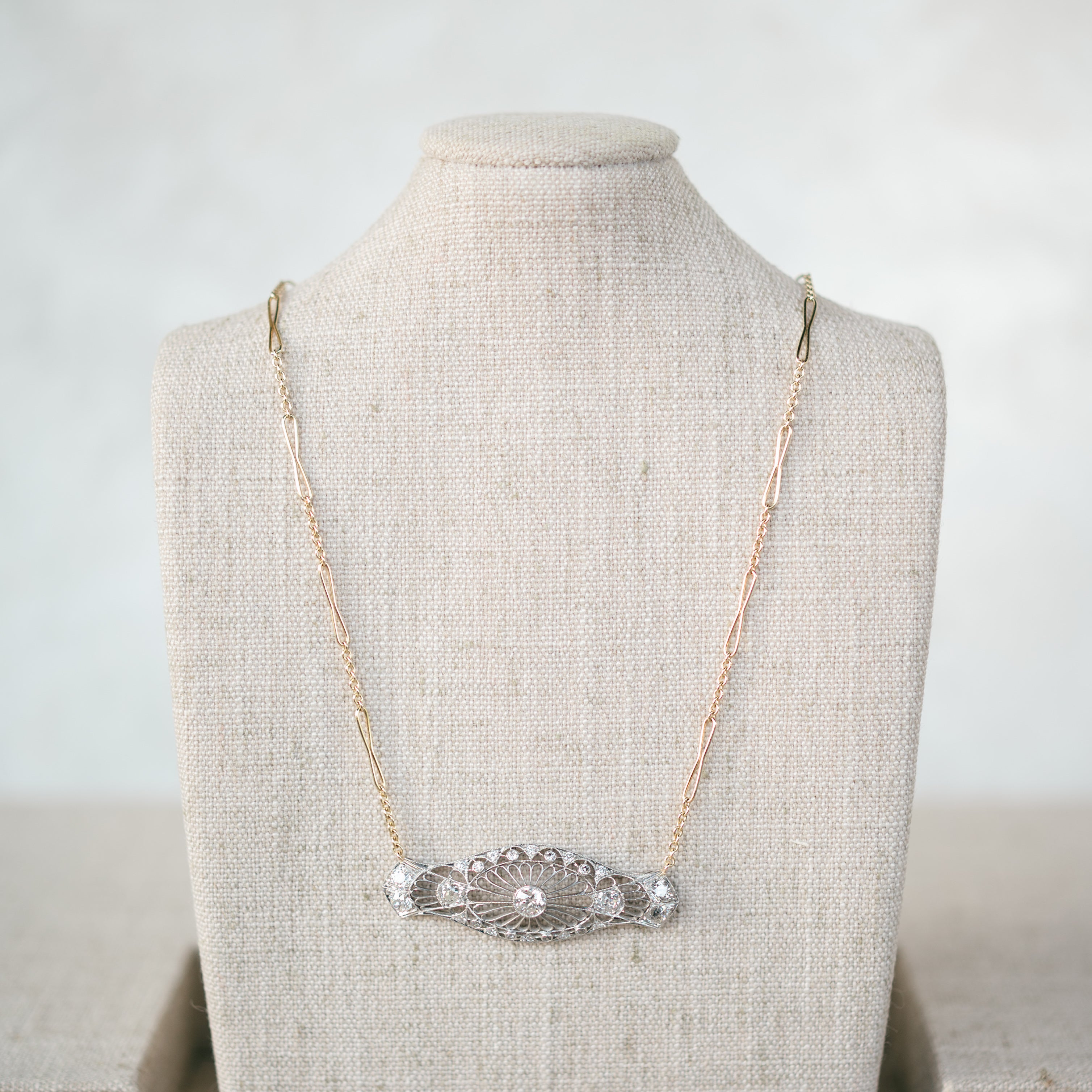 art deco diamond pin conversion necklace