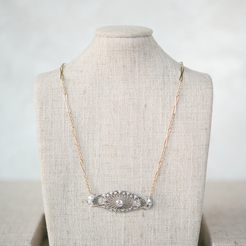art deco diamond pin conversion necklace