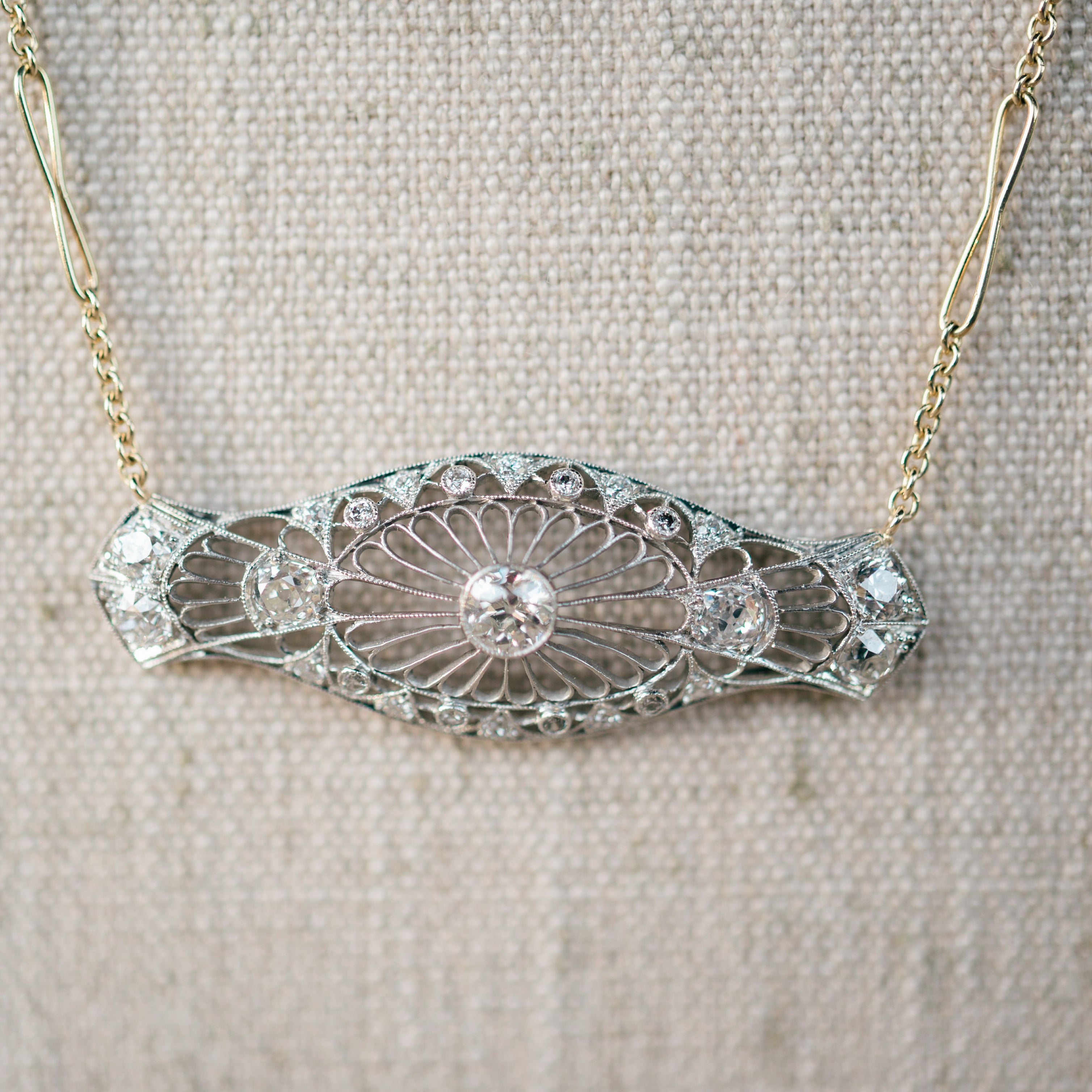 art deco diamond pin conversion necklace