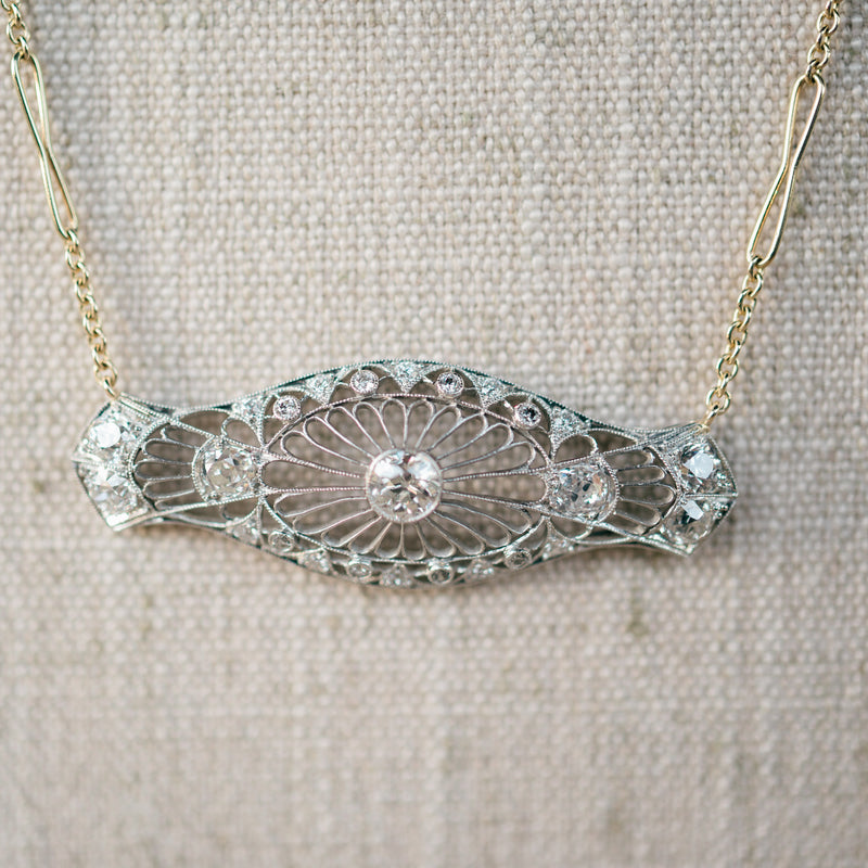 art deco diamond pin conversion necklace