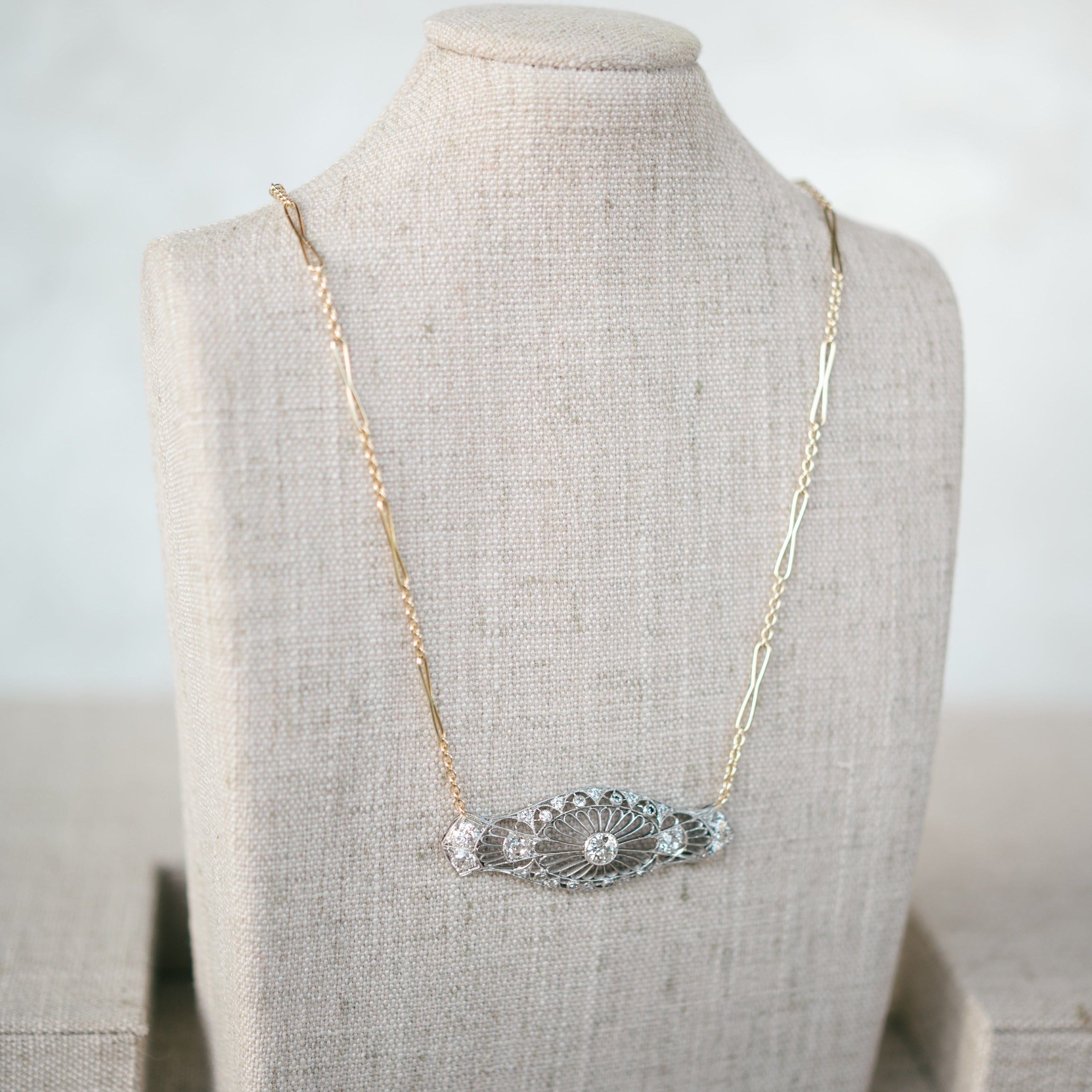 art deco diamond pin conversion necklace