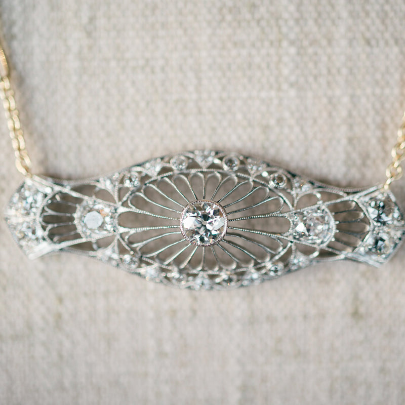 art deco diamond pin conversion necklace