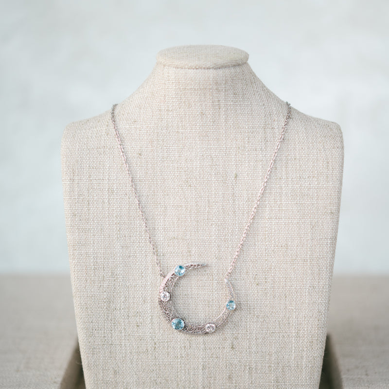 Aquamarine and Diamond Crescent Pendant
