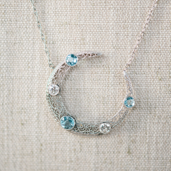 Aquamarine and Diamond Crescent Pendant