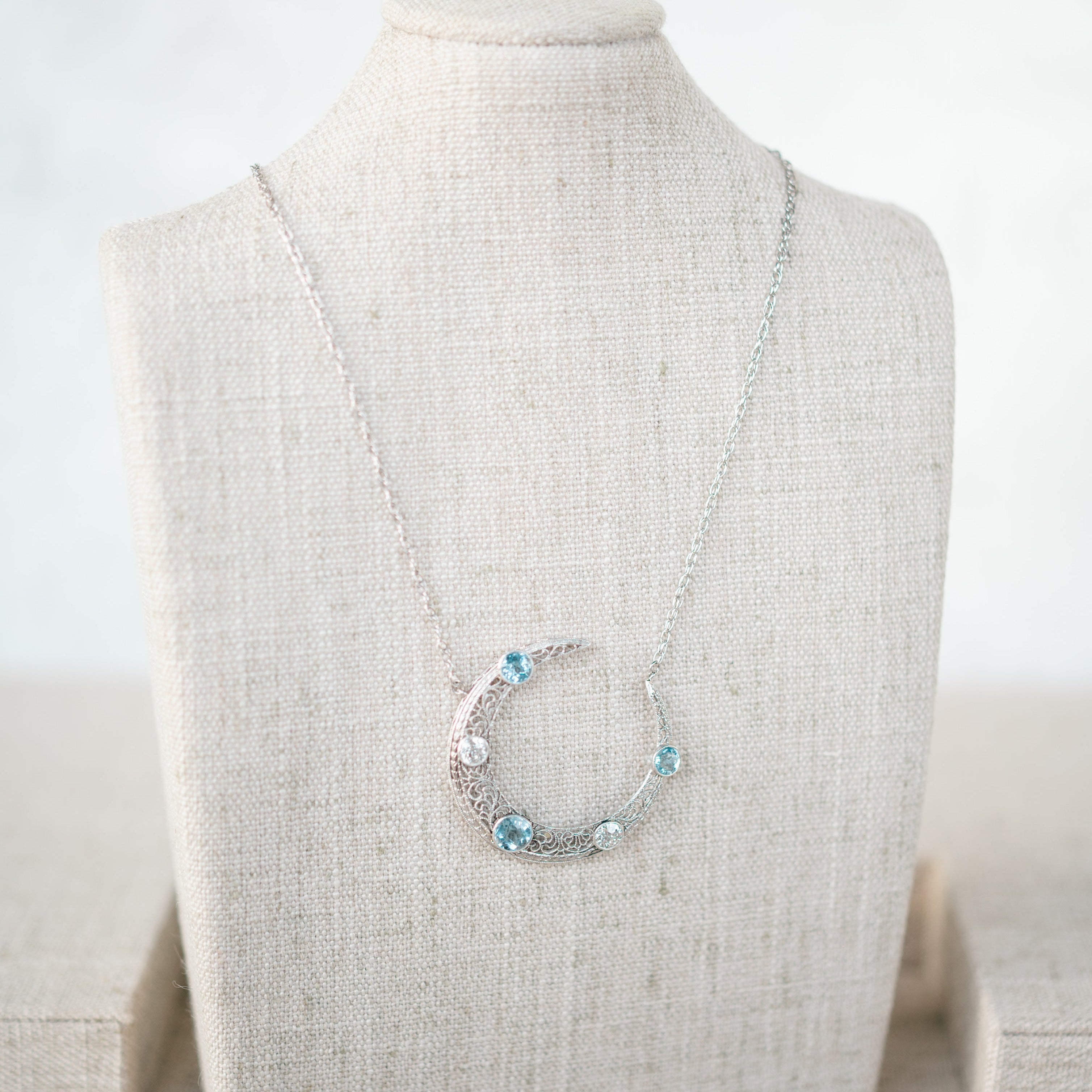 Aquamarine and Diamond Crescent Pendant