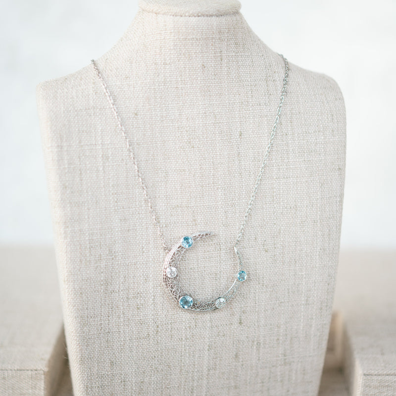 Aquamarine and Diamond Crescent Pendant