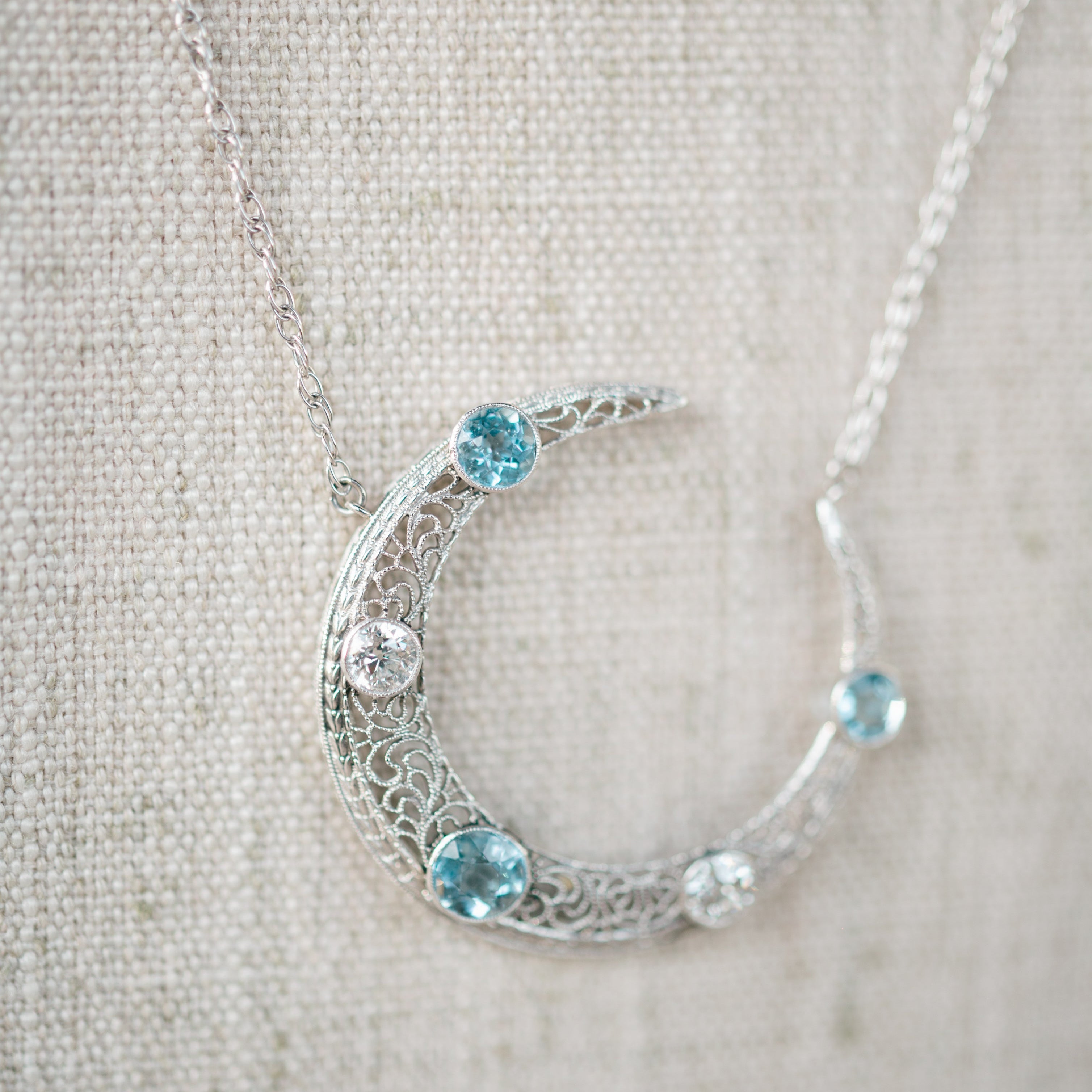 Aquamarine and Diamond Crescent Pendant
