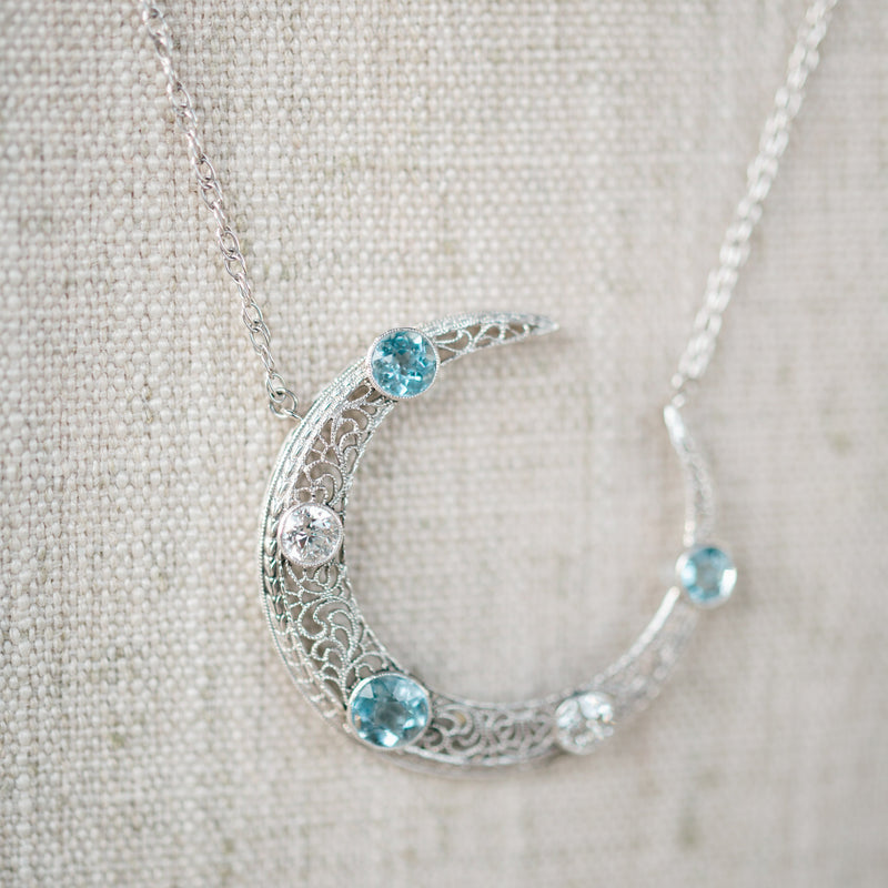 Aquamarine and Diamond Crescent Pendant