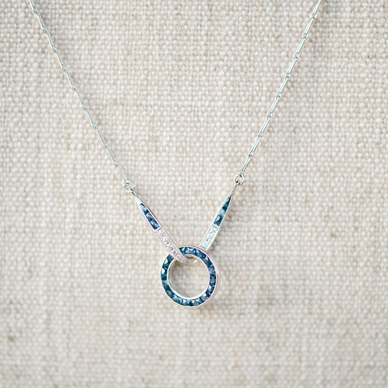 art deco inspired sapphire and diamond infinity necklace