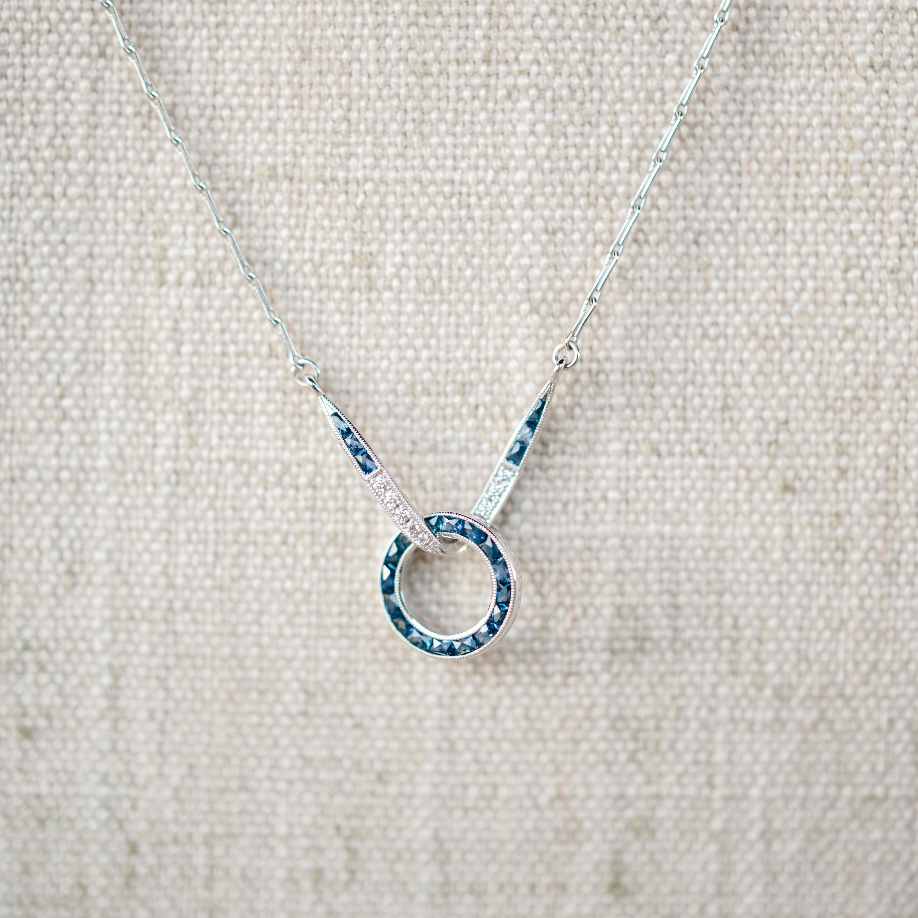 art deco inspired sapphire and diamond infinity necklace