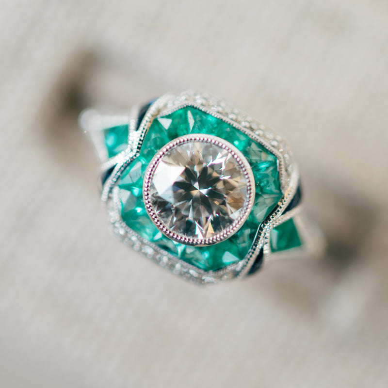 Diamond, Emerald and Sapphire Ring