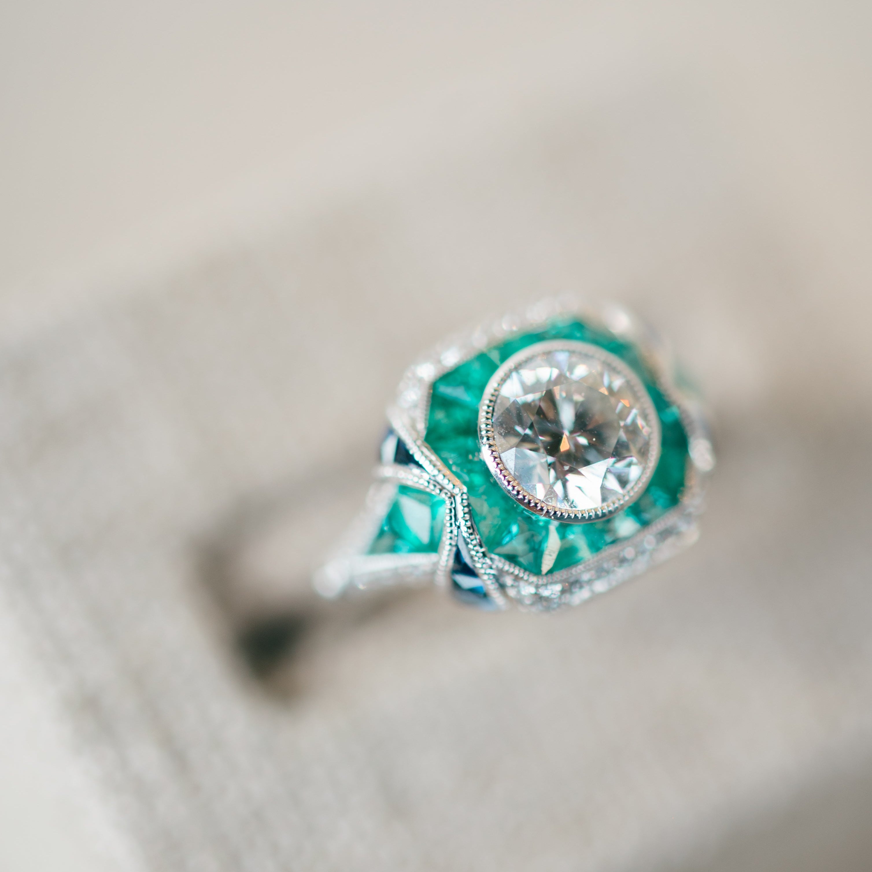 Diamond, Emerald and Sapphire Ring