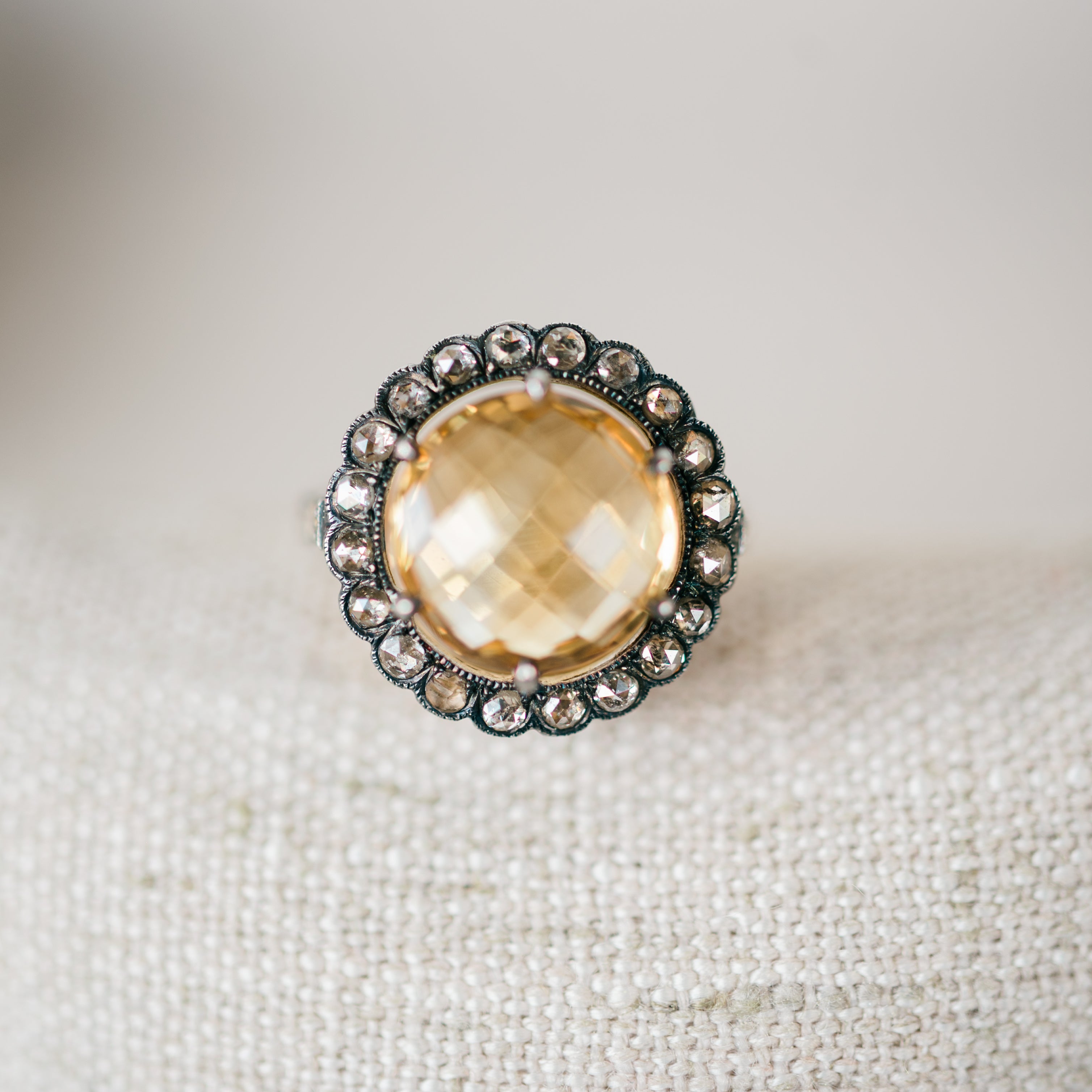Vintage Citrine and Diamond Ring