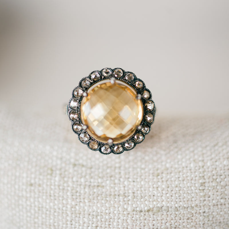 Vintage Citrine and Diamond Ring