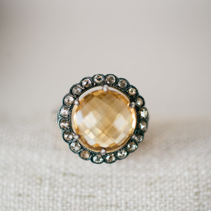 Vintage Citrine and Diamond Ring