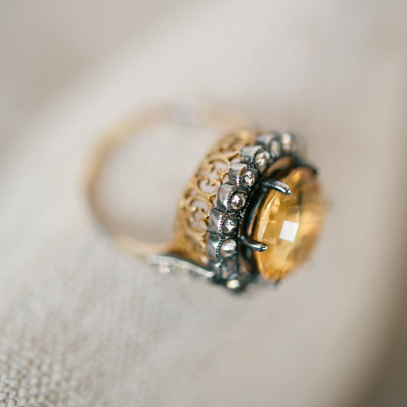 Vintage Citrine and Diamond Ring