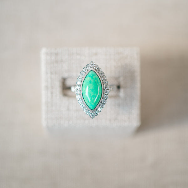 Green Turquoise and Diamond Ring