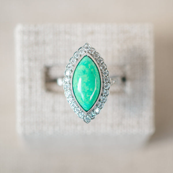 Green Turquoise and Diamond Ring