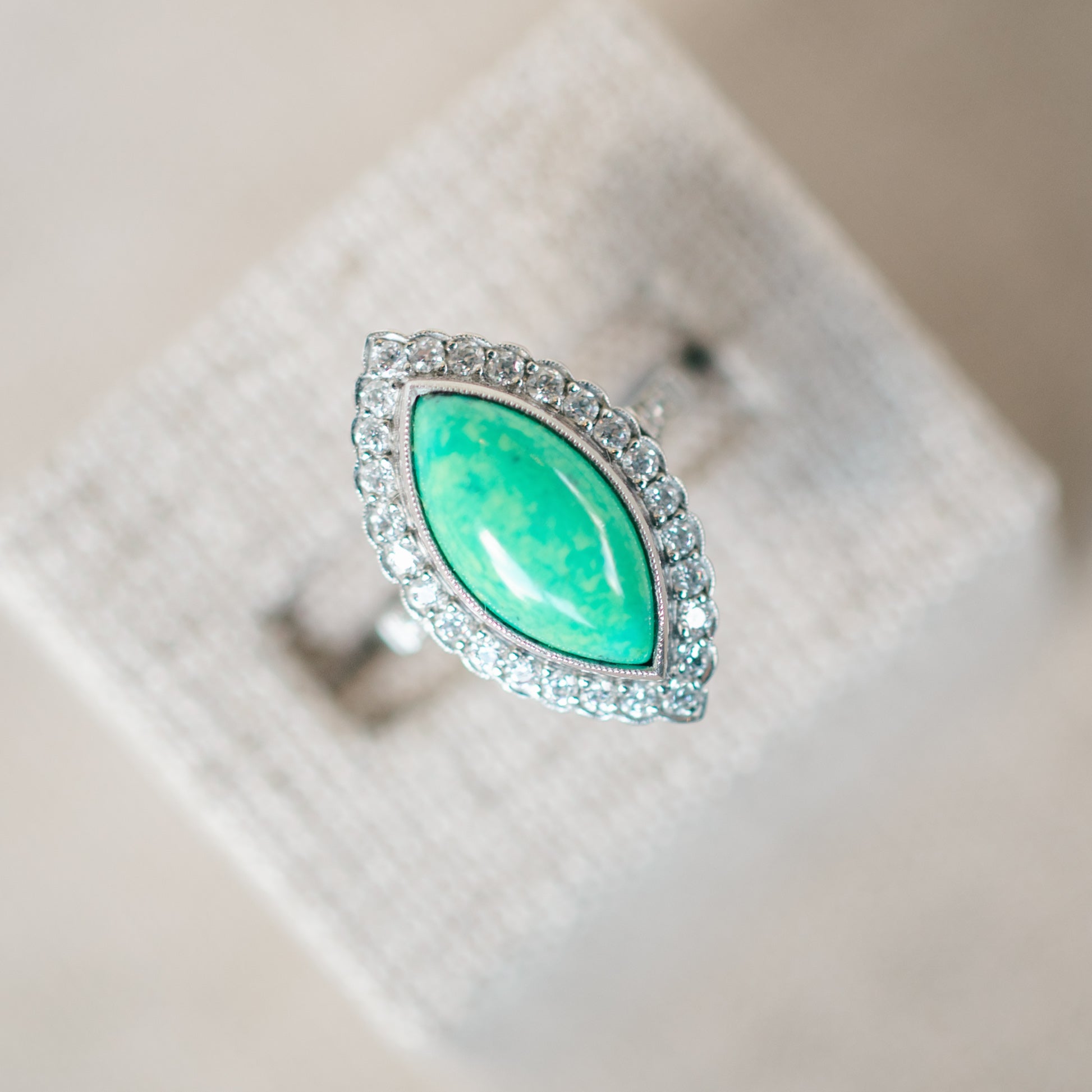 Green Turquoise and Diamond Ring