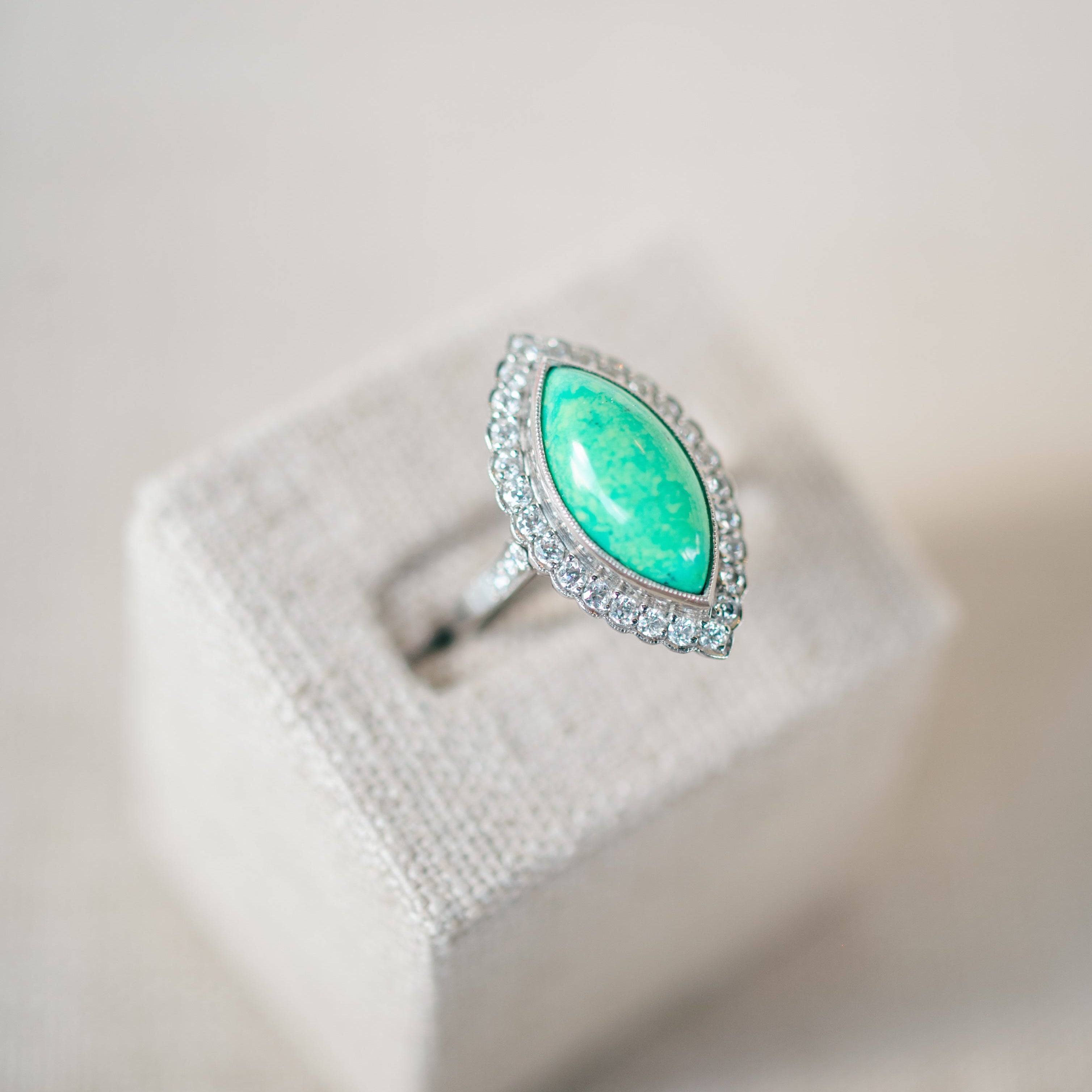 Green Turquoise and Diamond Ring