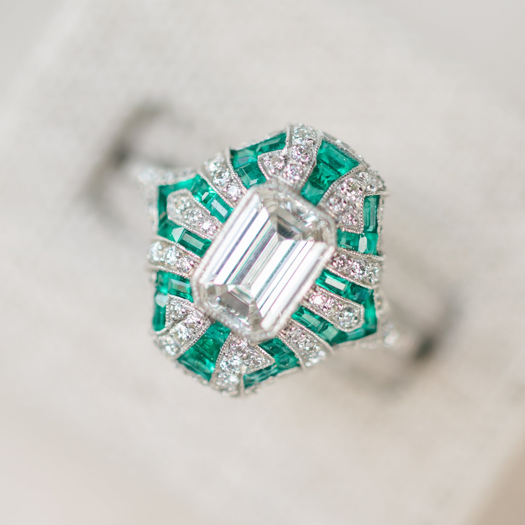 Art Deco Diamond and Emerald Ring