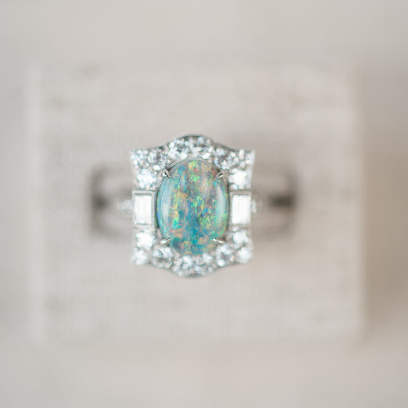 Black Opal and Diamond Ring
