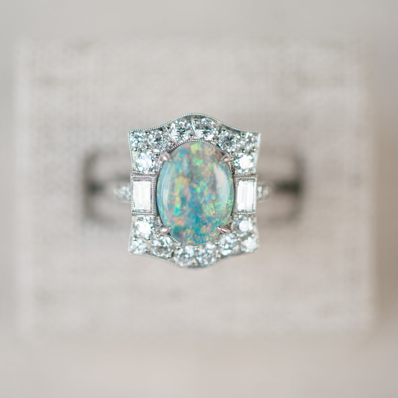 Black Opal and Diamond Ring