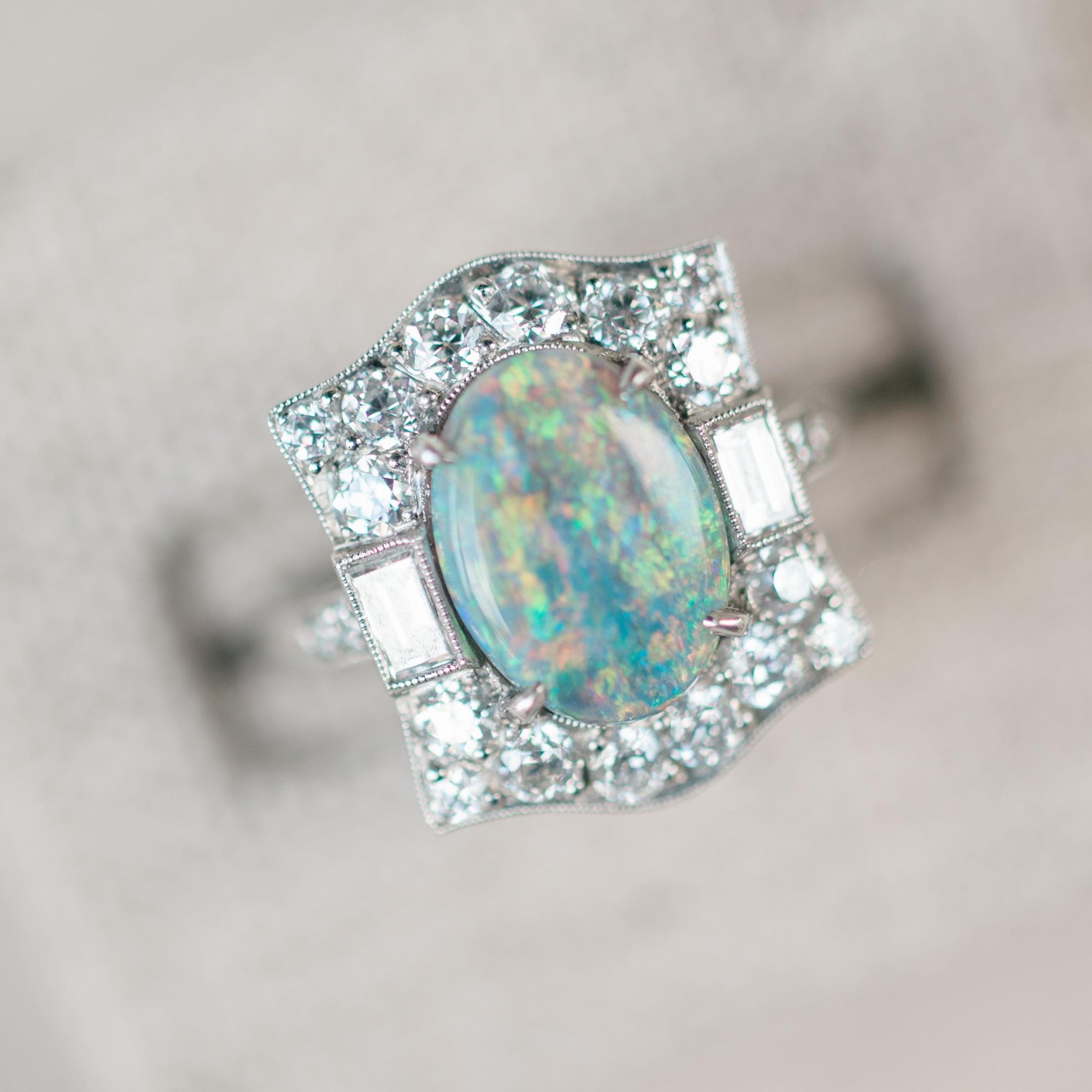 Black Opal and Diamond Ring