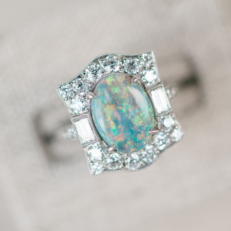 Black Opal and Diamond Ring