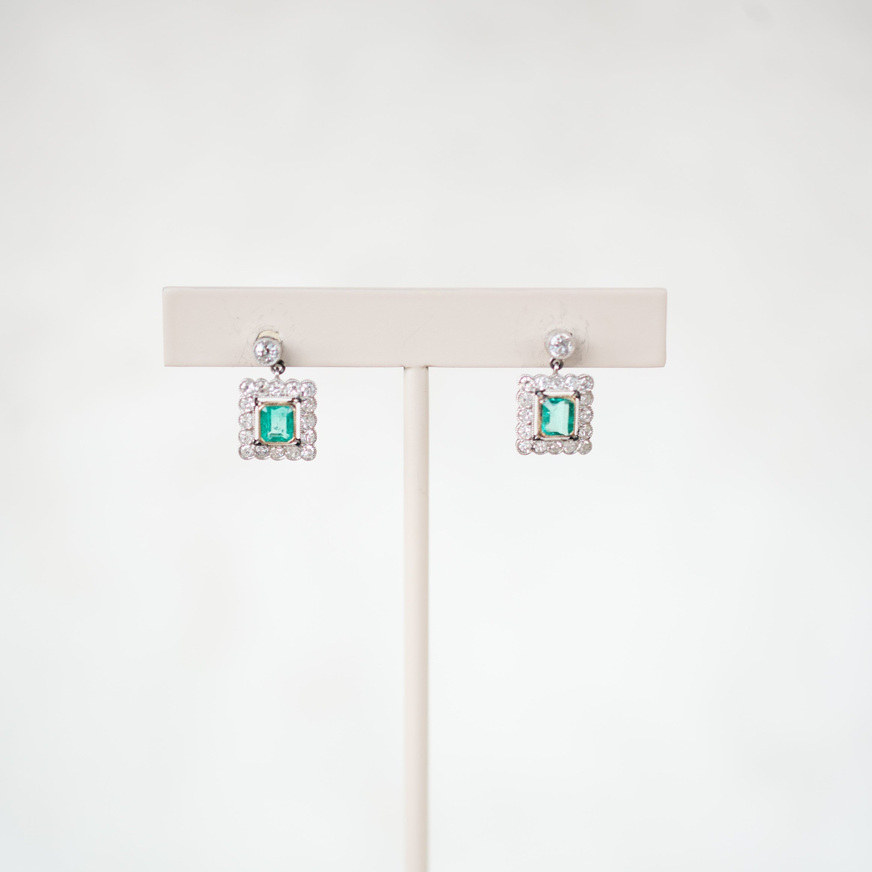 Diamond and Emerald Dangle Earrings
