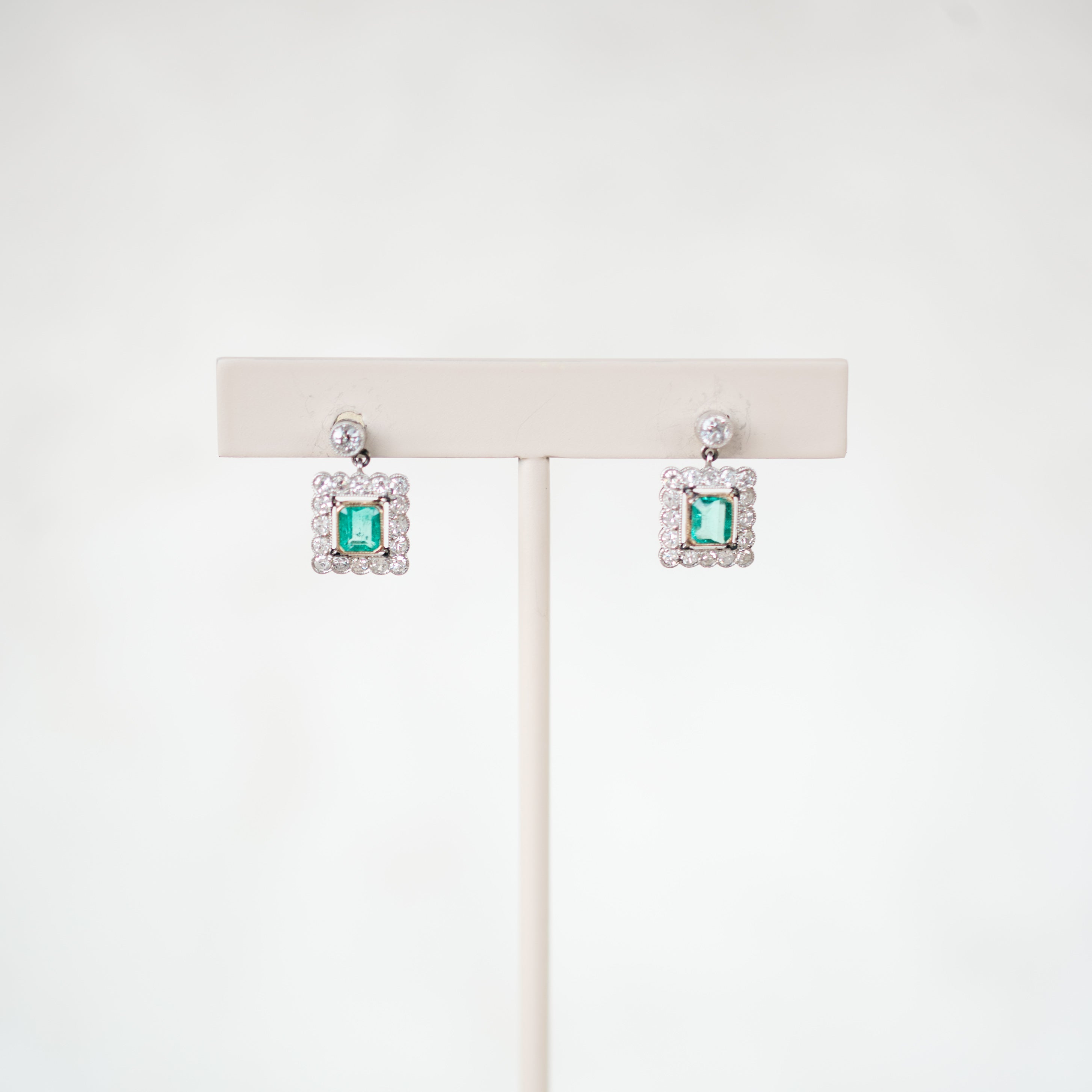 Diamond and Emerald Dangle Earrings