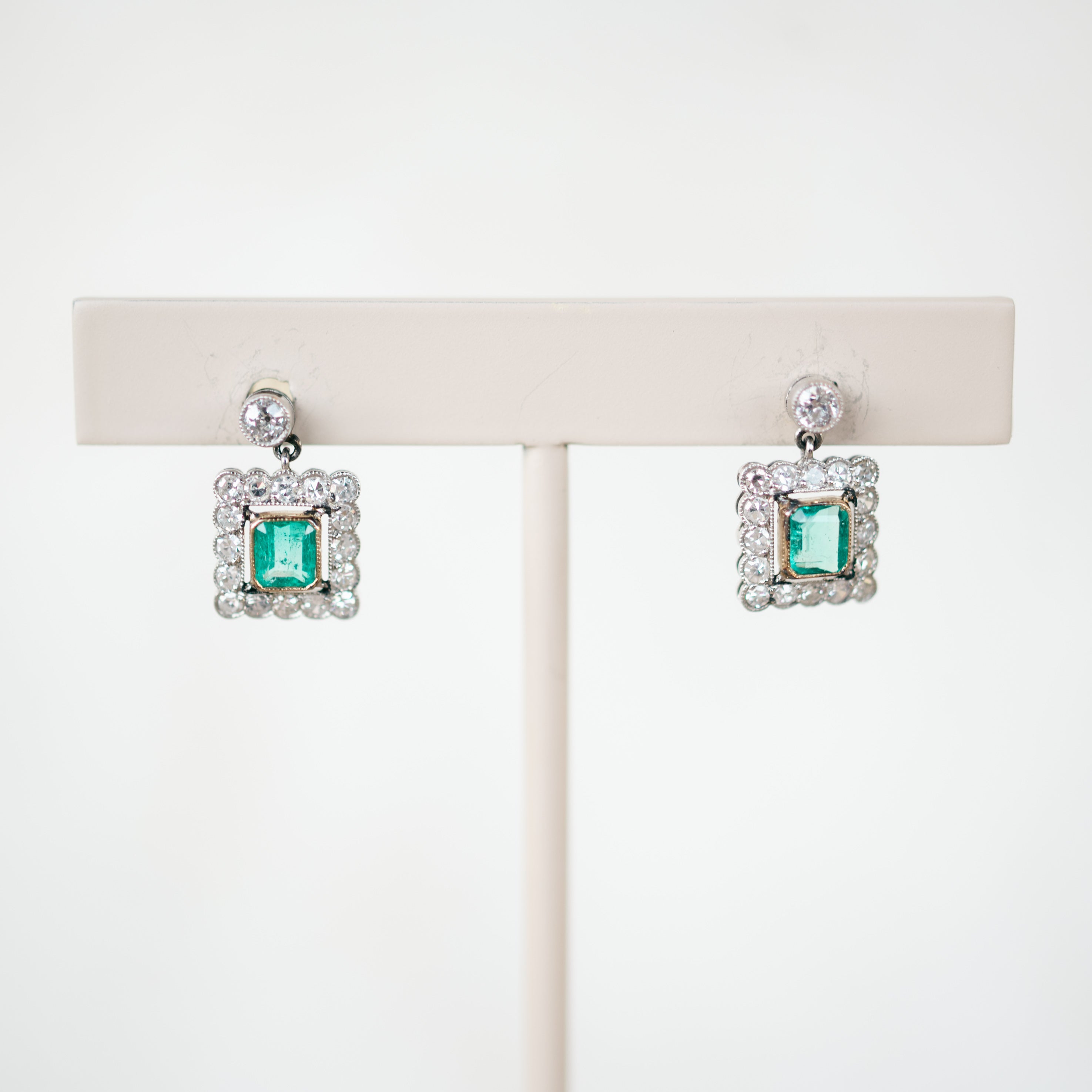 Diamond and Emerald Dangle Earrings