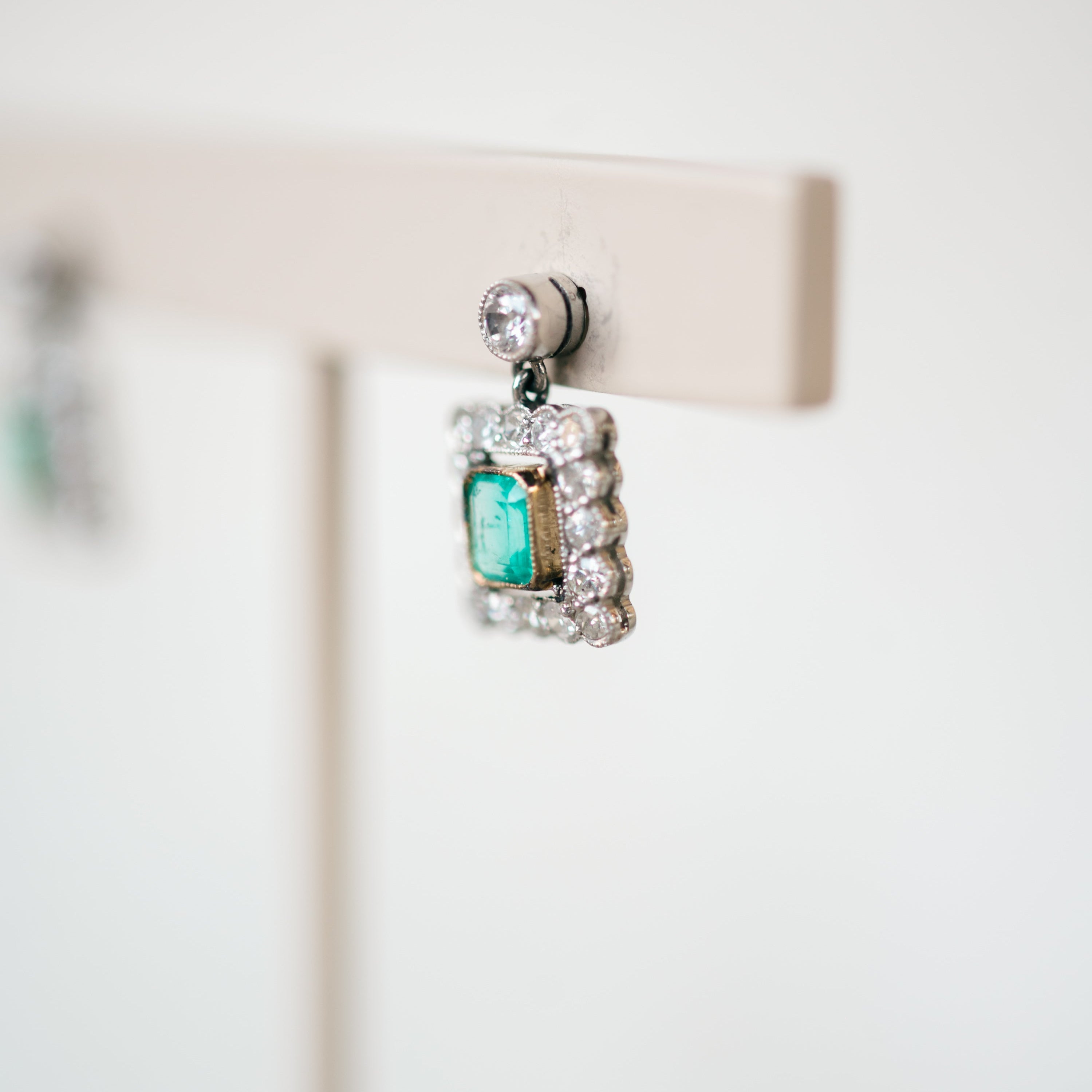 Diamond and Emerald Dangle Earrings
