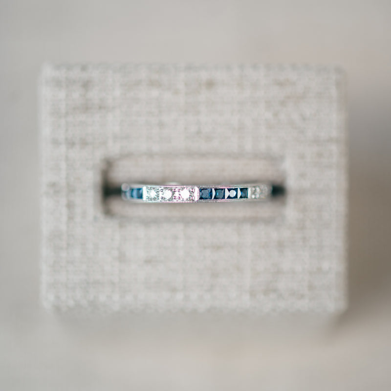Diamond and French Cut Blue Sapphire Band