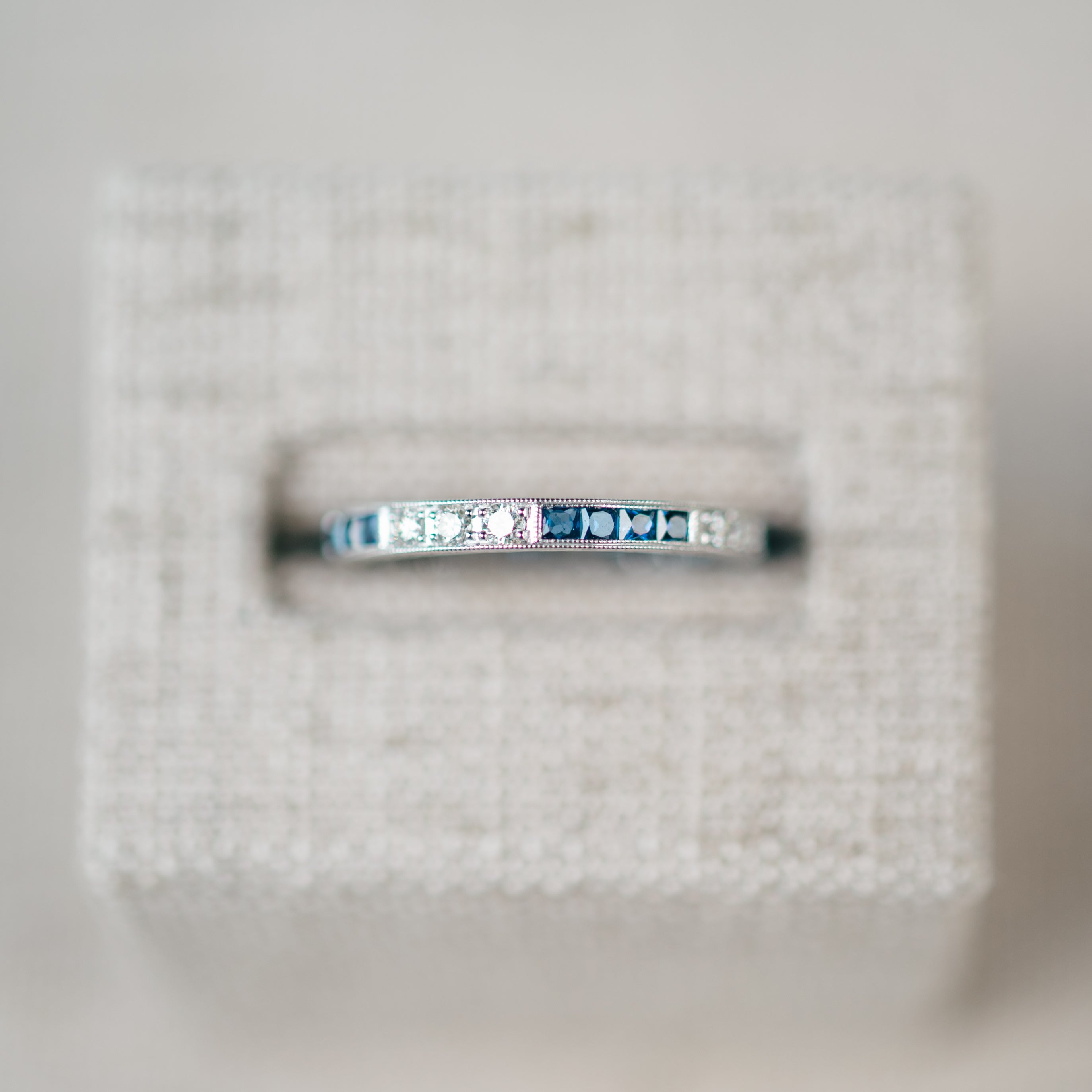 Diamond and French Cut Blue Sapphire Band