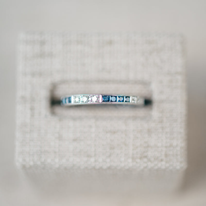 Diamond and French Cut Blue Sapphire Band