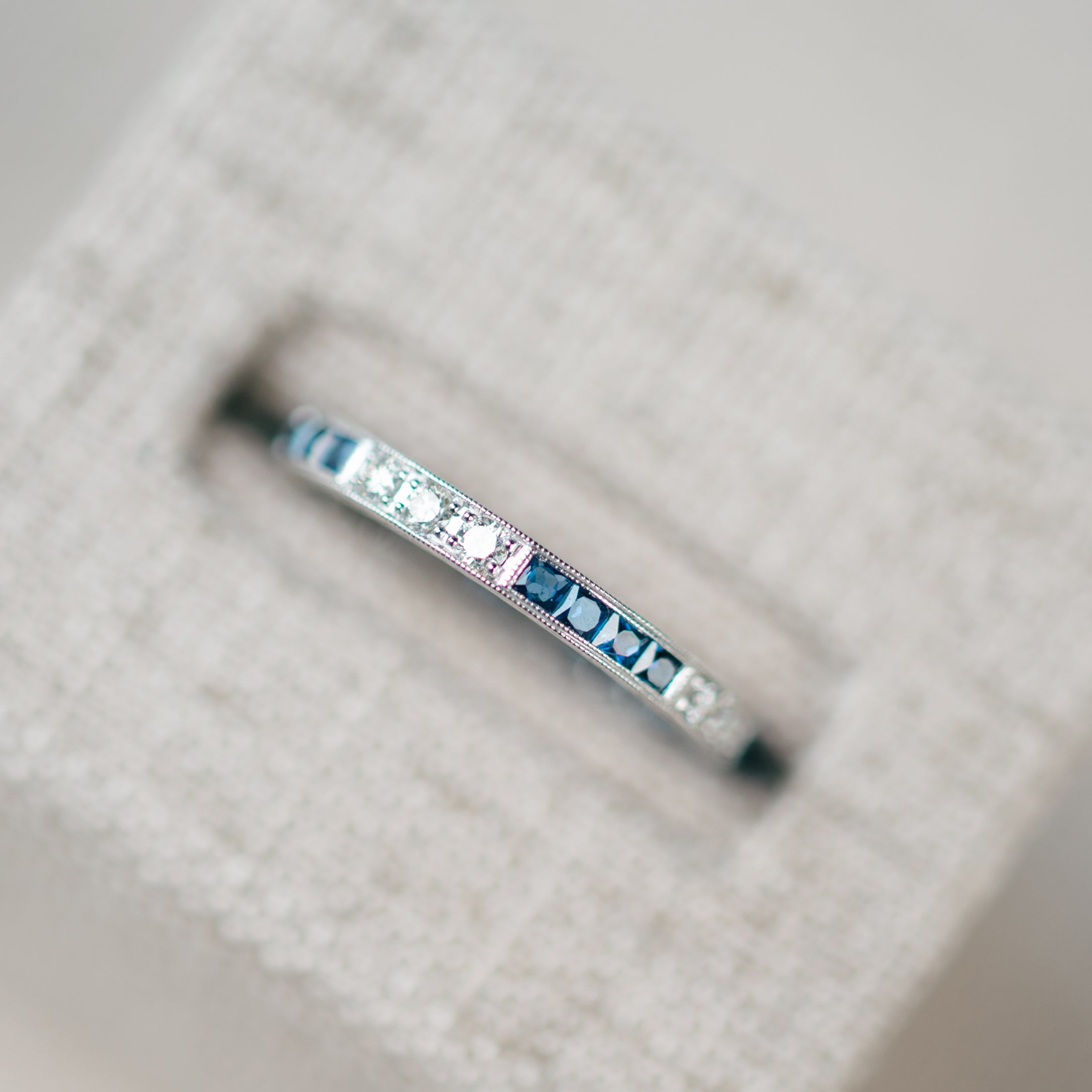 Diamond and French Cut Blue Sapphire Band