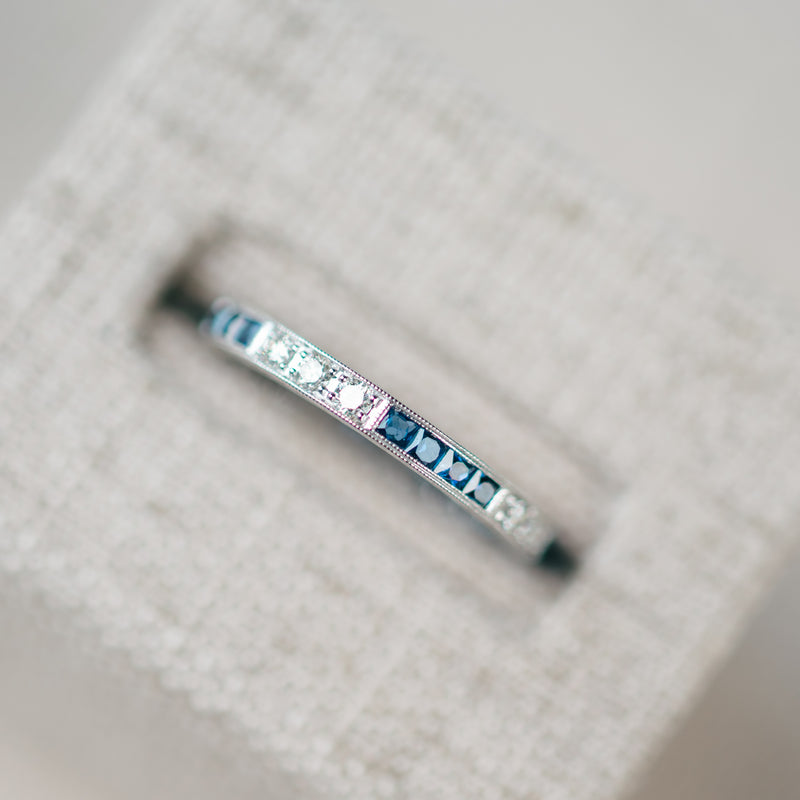 Diamond and French Cut Blue Sapphire Band