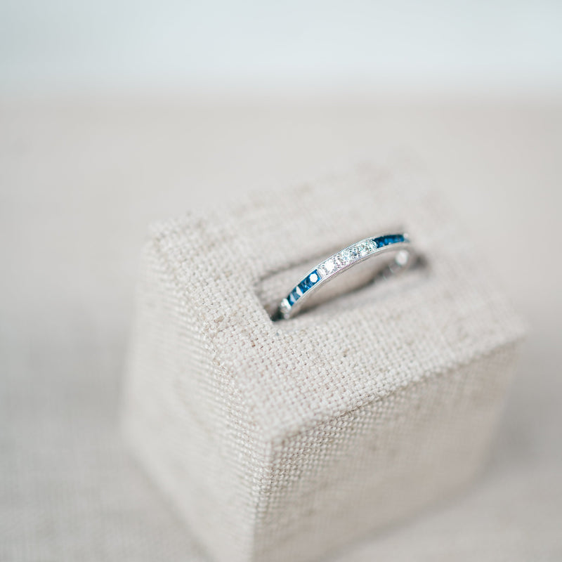 Diamond and French Cut Blue Sapphire Band